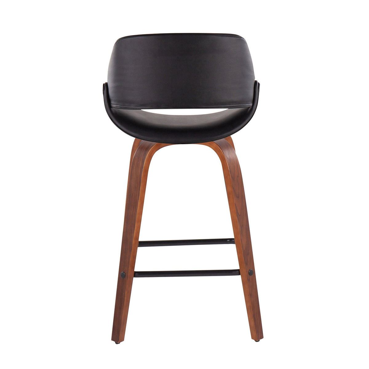 Fabrico mid-century counter stool set of 2, black leather backrest with wood curved legs on Tampa Home & Garden Store