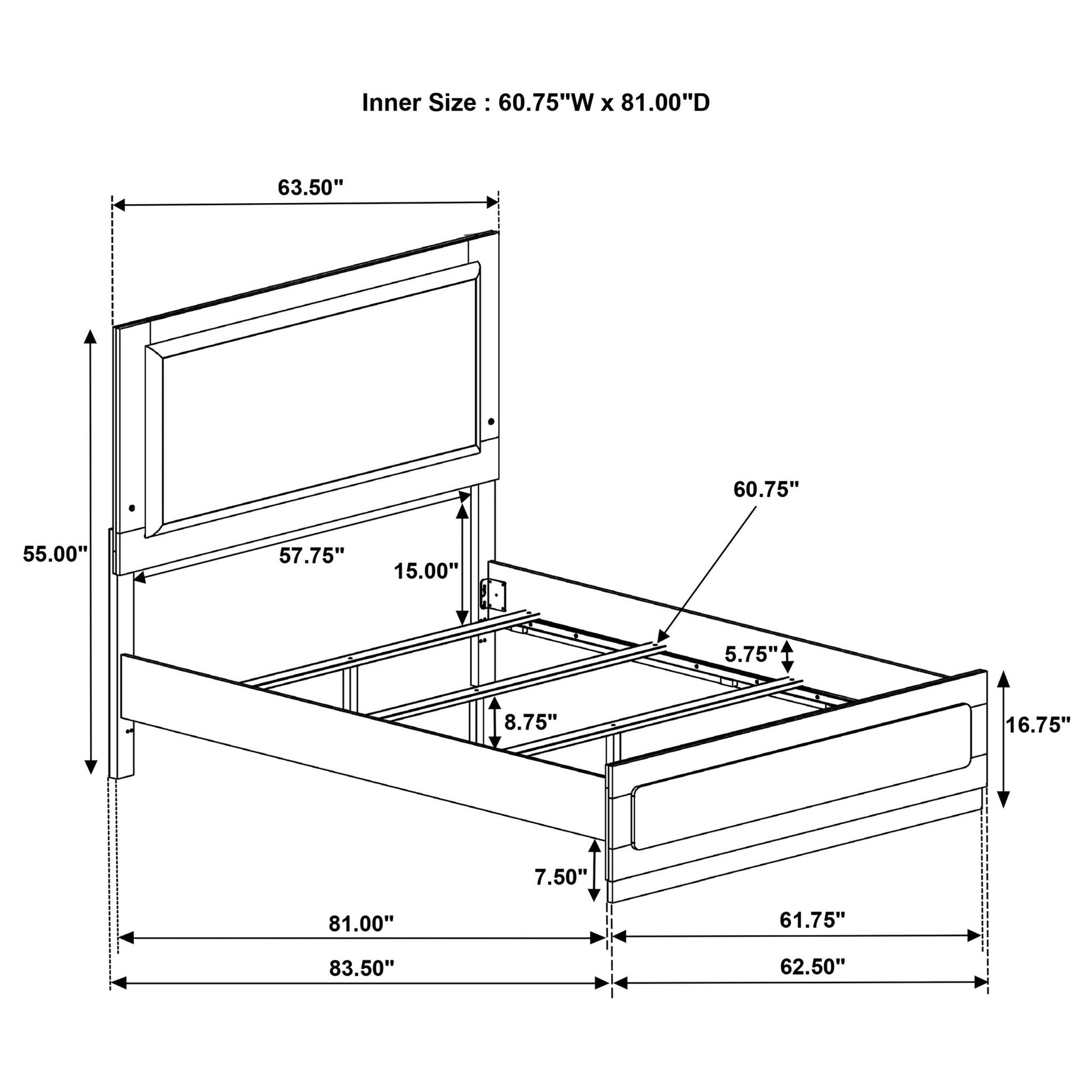 Sophia 4 Piece Bedroom Set bed frame with headboard and footboard by HouseOfZazla schematic on Tampa Home & Garden Store