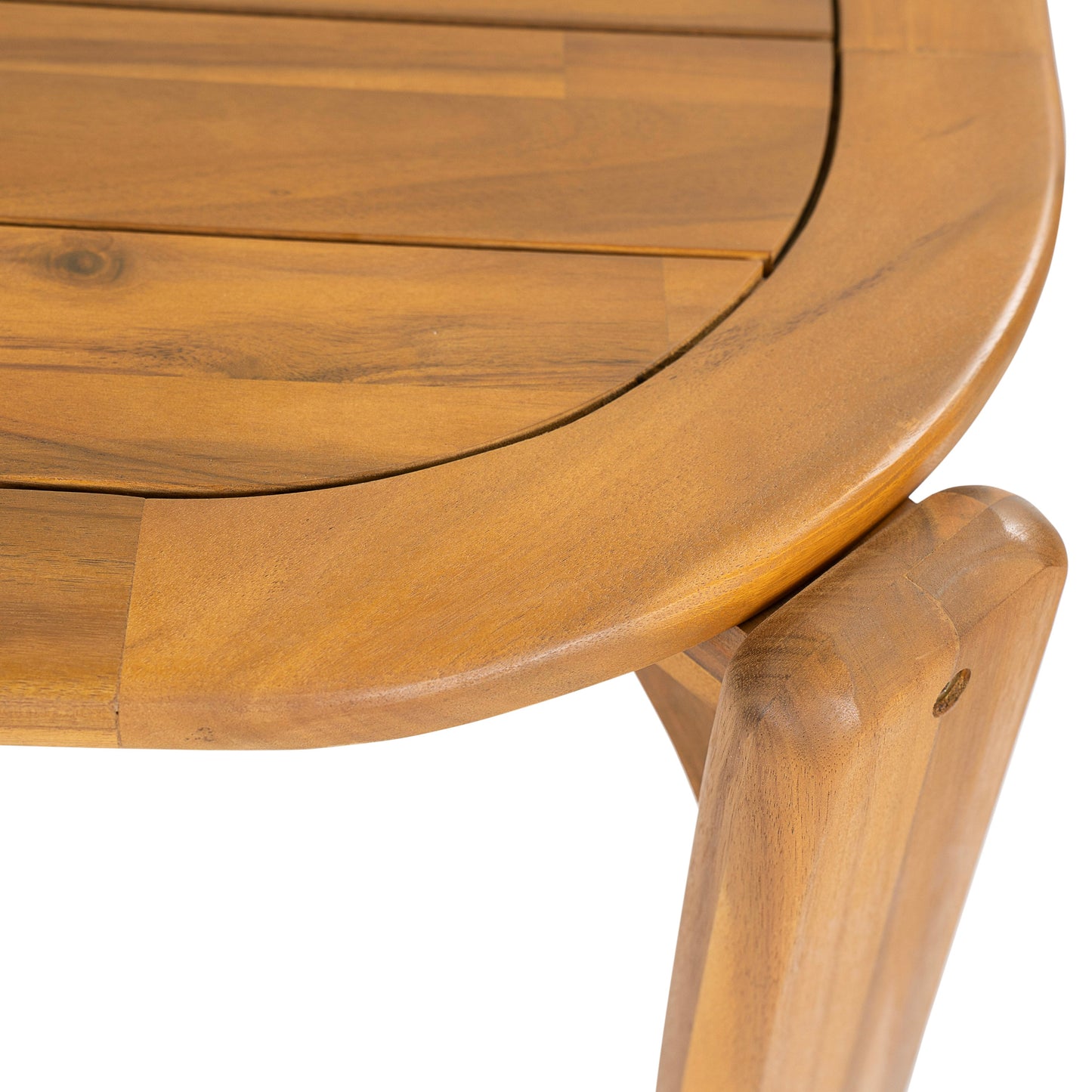 Kaja Outdoor Acacia Wood Dining Table teak finish with slat design and round edge on Tampa Home & Garden Store