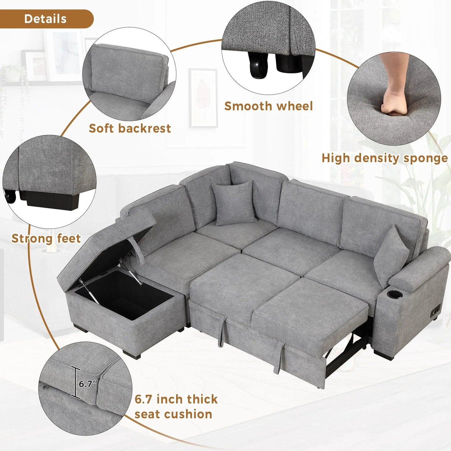 Sleeper Sofa Bed With Storage 2 In 1 Couch
