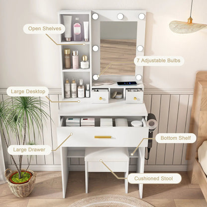Vanity Table with Mirror and Hairdryer Holder