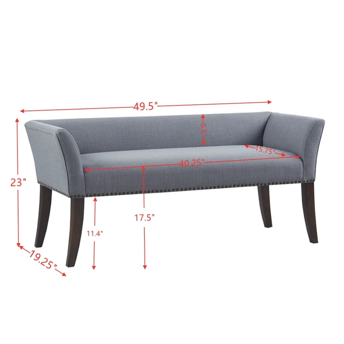 Elegant Bench with Solid Wood Frame Nailhead Trim