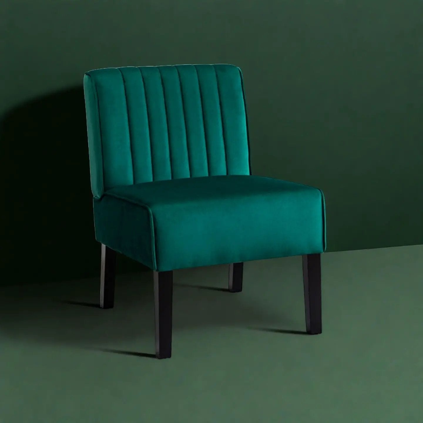 Reese teal velvet mid-century accent chair with vertical channel tufting and black legs on Tampa Home & Garden Store