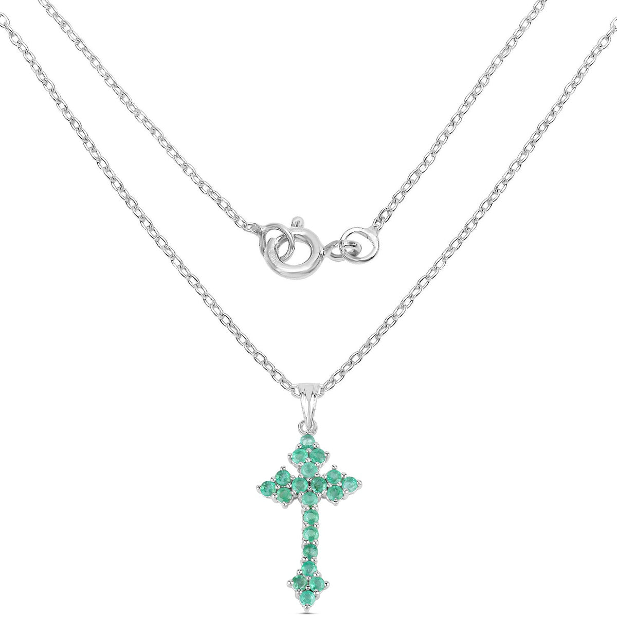 Cross-shaped emerald pendant, 2.00 ct Zambian emeralds in .925 silver on a delicate chain on Tampa Home & Garden Store
