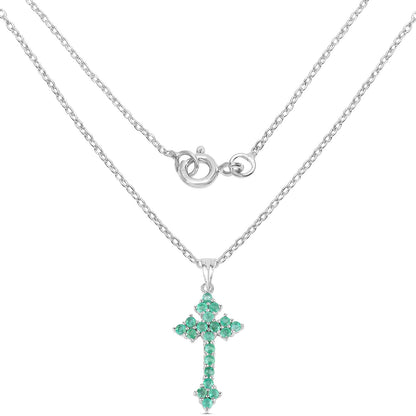 Cross-shaped emerald pendant, 2.00 ct Zambian emeralds in .925 silver on a delicate chain on Tampa Home & Garden Store