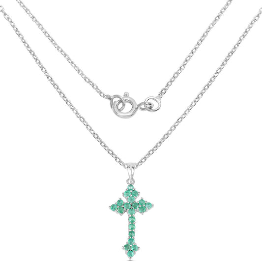 Cross-shaped emerald pendant, 2.00 ct Zambian emeralds in .925 silver on a delicate chain on Tampa Home & Garden Store