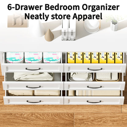 6-Drawer Dresser by HouseOfZazla in white finish with black handles, bedroom storage display on Tampa Home & Garden Store
