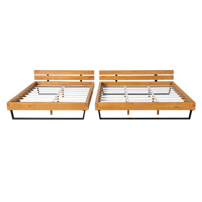 Solid Pine Wood Bed Frame and Black Accents