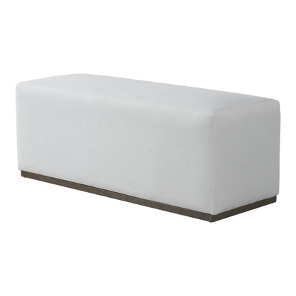 Footstool bench in white fabric with dark wood base HouseOfZazla on Tampa Home & Garden Store