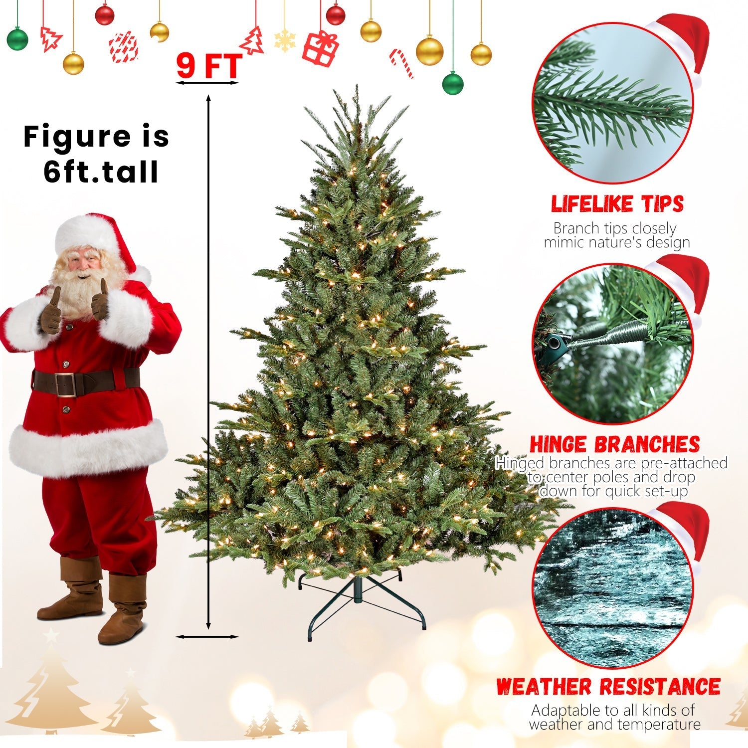 5FT pre-lit evergreen Christmas Tree by HouseOfZazla with hinged branches lifelike tips on Tampa Home & Garden Store