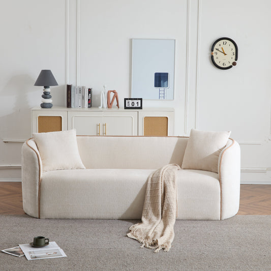 Coral 82-inch curved boucle sofa, 3-seater in cream fabric with plush texture on Tampa Home & Garden Store