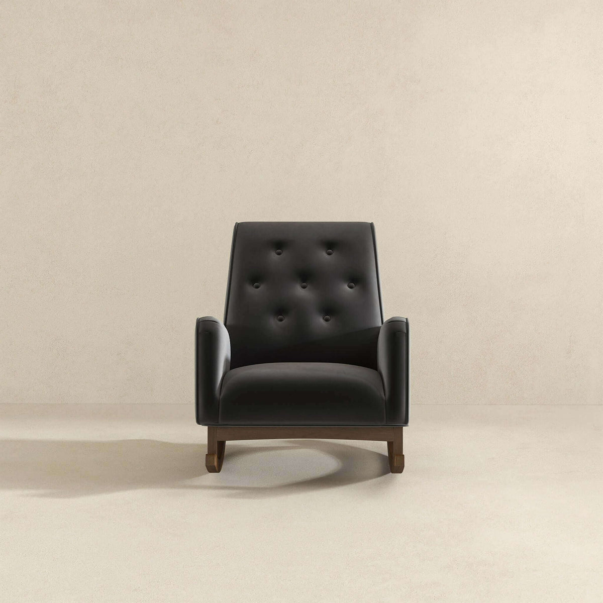 Mid-Century Modern Rocking Chair dark gray tufted faux leather with wood rockers on Tampa Home & Garden Store