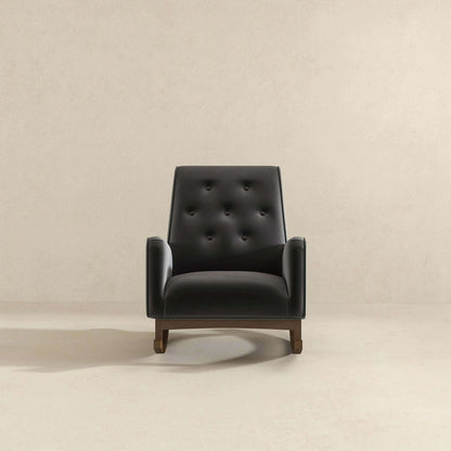 Mid-Century Modern Rocking Chair dark gray tufted faux leather with wood rockers on Tampa Home & Garden Store