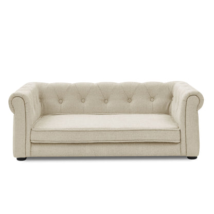 Dog bed HouseOfZazla Modern Elegant Rectangle Pet Bed in beige linen with tufted back on Tampa Home & Garden Store