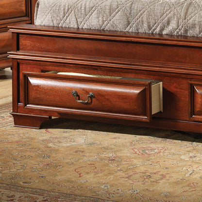 Lavita Storage Bed with open under-bed drawer in rich cherry wood finish and metal drawer pulls on Tampa Home & Garden Store