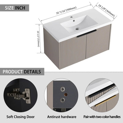 Modern Wall Mounted Vanity With Resin Double Sink