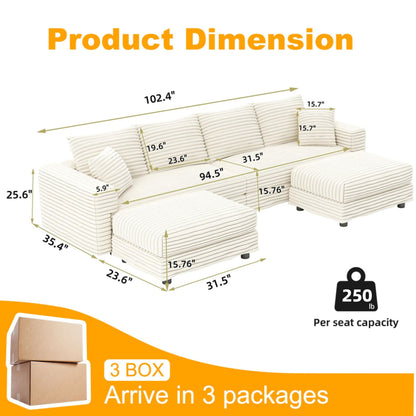 Deep Seat Sofa Bed With Ottoman and Soft Pillows