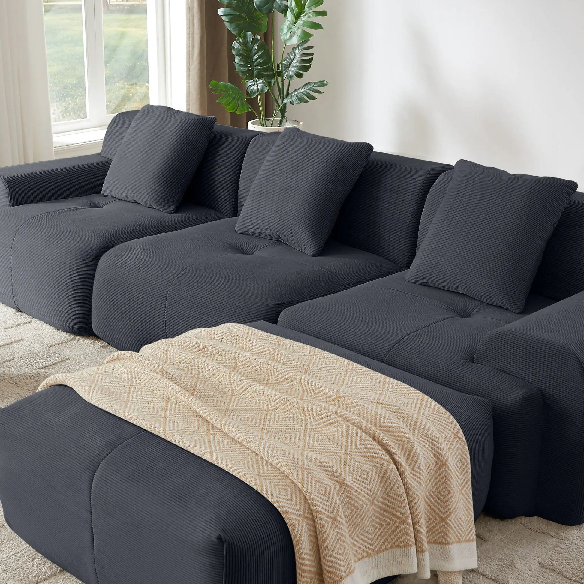 Dark gray L-shaped modular sectional with movable ottoman, 2-piece living room set on Tampa Home & Garden Store
