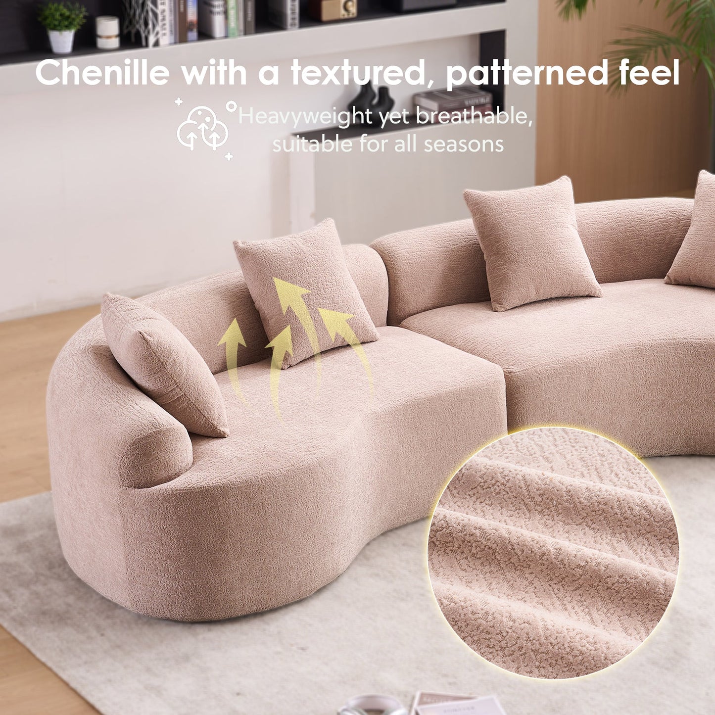 LY-025 modular sleeper sectional sofa, 4-seat, pink chenille fabric by HouseOfZazla on Tampa Home & Garden Store