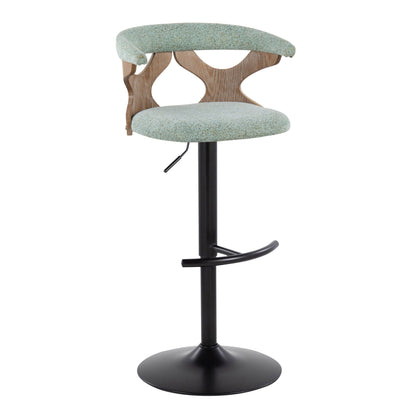 Barstool set with swivel teal speckled upholstery rounded T footrest curved wood back on Tampa Home & Garden Store