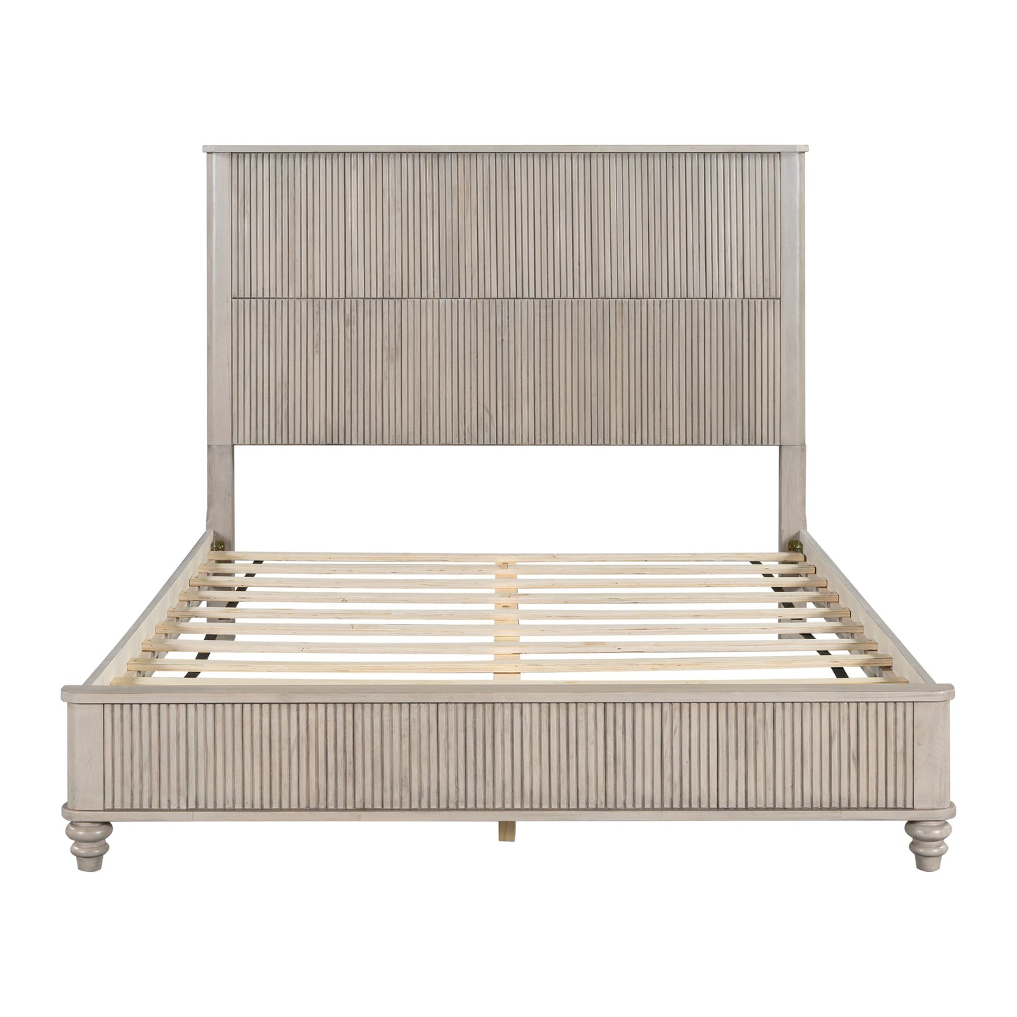 Solid Wood Queen Platform Bed with Tall Headboard