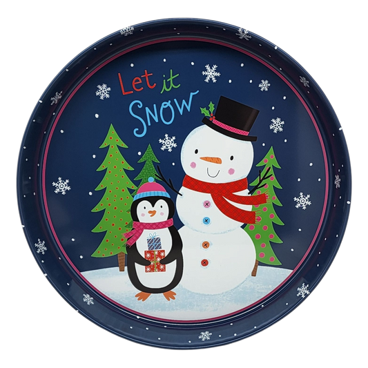 Huge Deep Round 13.5" Tray - Let it Snow