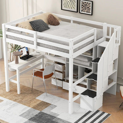 Loft Bed and L Shaped Desk With Storage Drawers