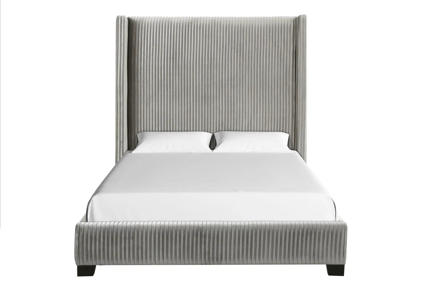 Upholstered Bed gray with vertical-pleat headboard, space-saving design by Unique Piece Furniture on Tampa Home & Garden Store