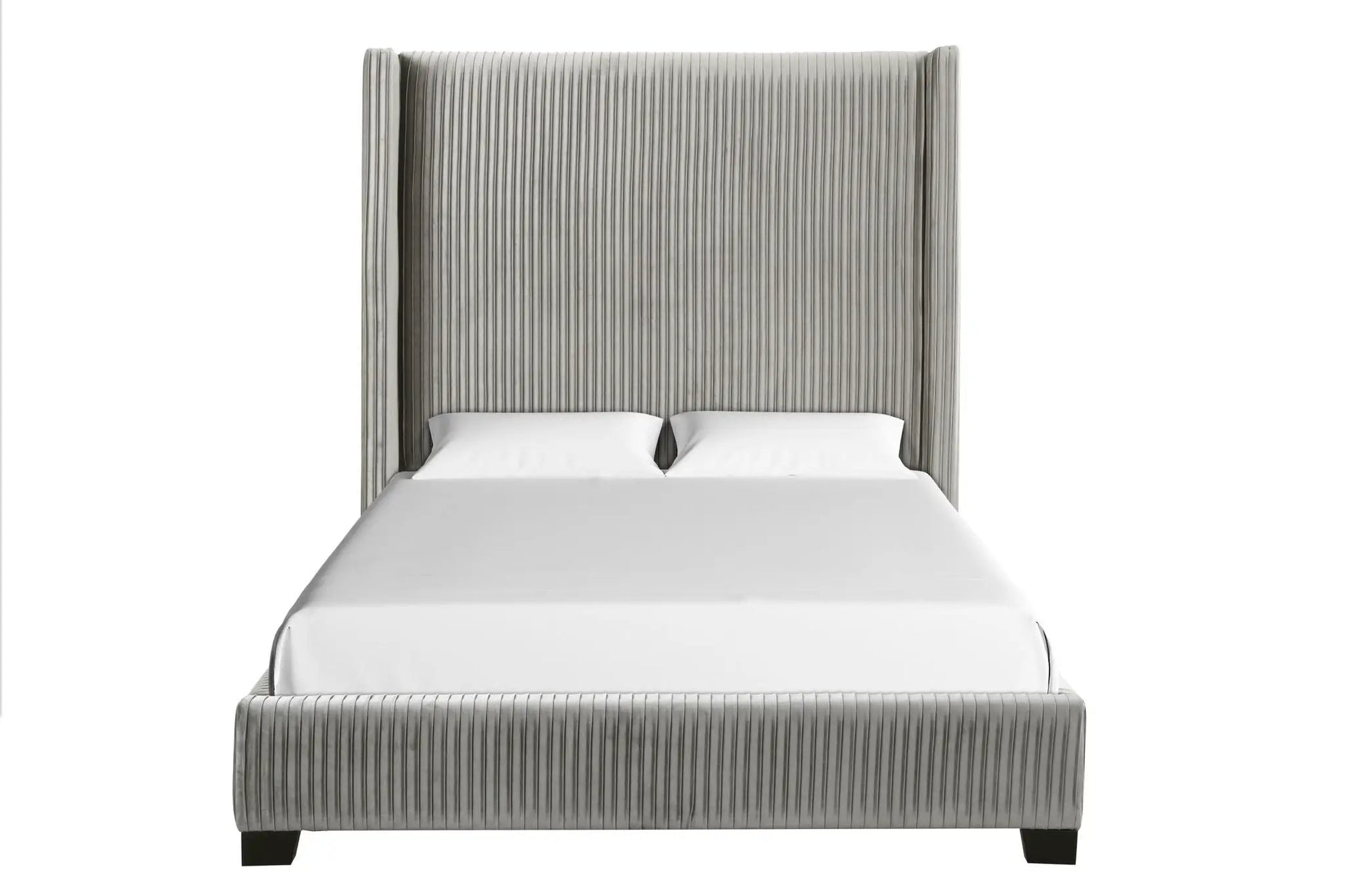 Upholstered Bed gray with vertical-pleat headboard, space-saving design by Unique Piece Furniture on Tampa Home & Garden Store