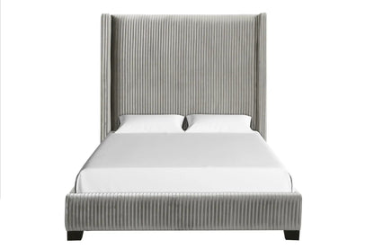 Upholstered Bed gray with vertical-pleat headboard, space-saving design by Unique Piece Furniture on Tampa Home & Garden Store