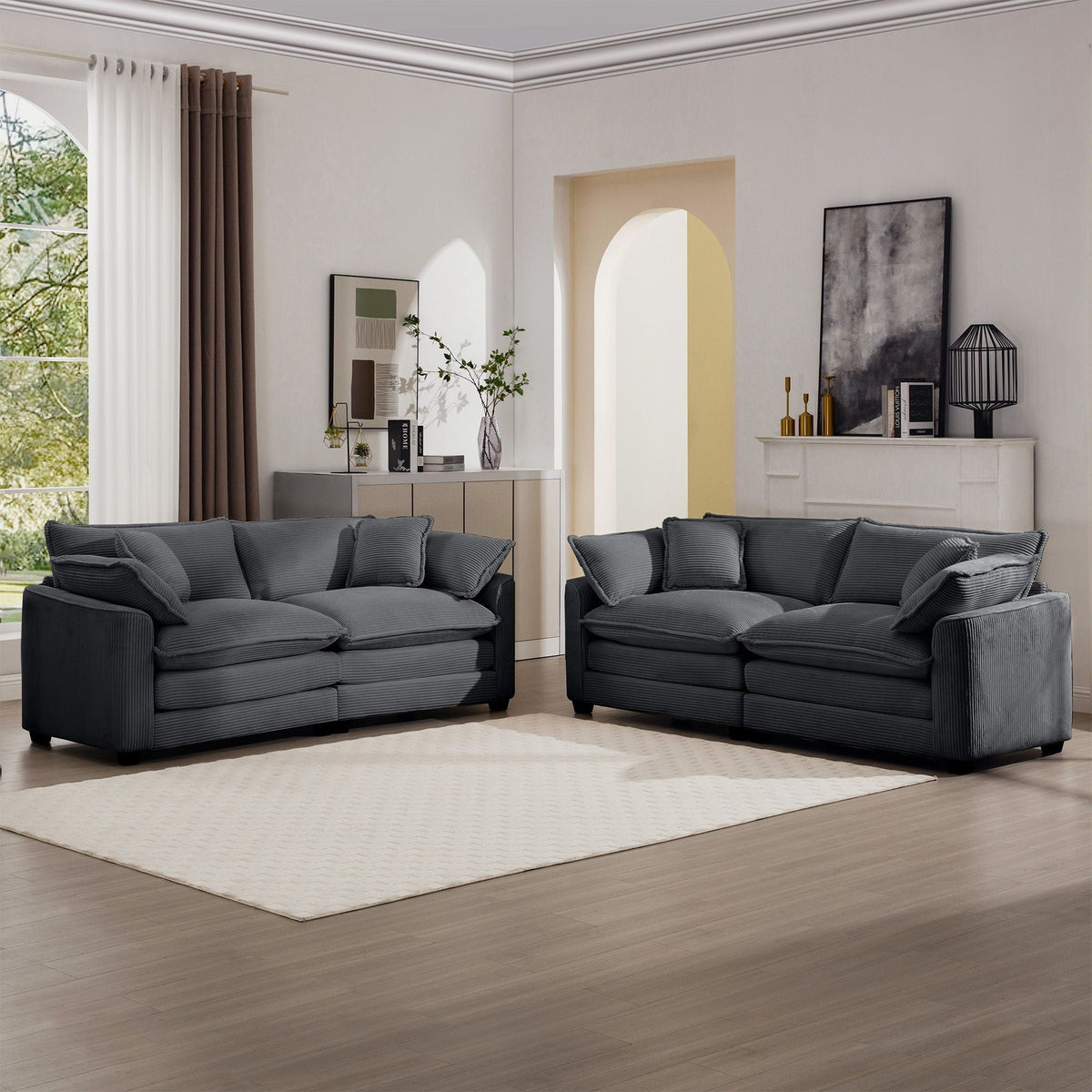 Elegant Oversized Sectional Sofa Set 3pc in dark gray fabric with deep seats HouseOfZazla on Tampa Home & Garden Store