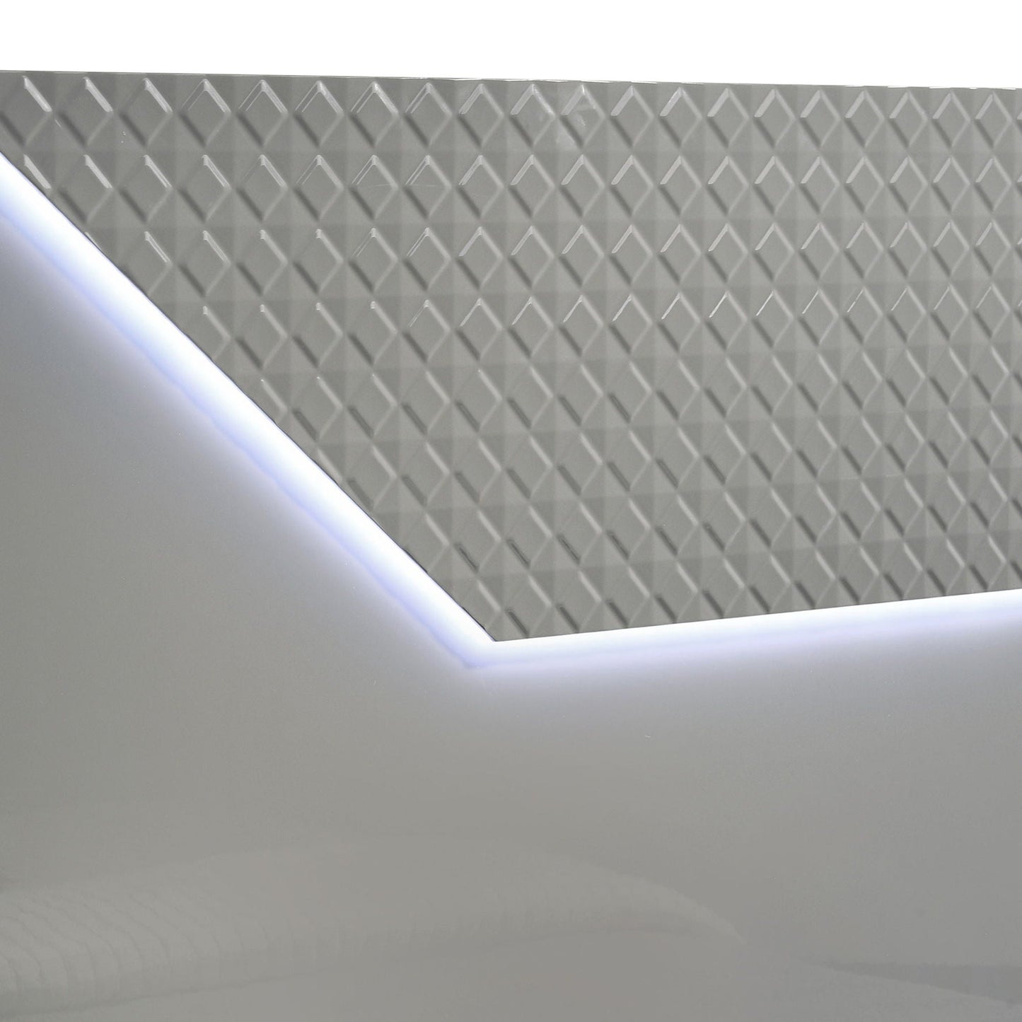Pierce Panel Bed LED Headboard with diamond-plate textured panel and built-in glow on Tampa Home & Garden Store