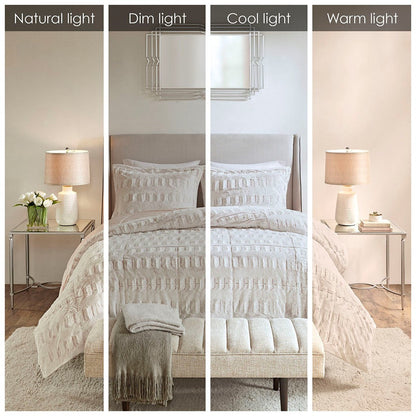 King/Cal King Back Print Long Fur Comforter Mini Set by HouseOfZazla ivory textured quilt on Tampa Home & Garden Store