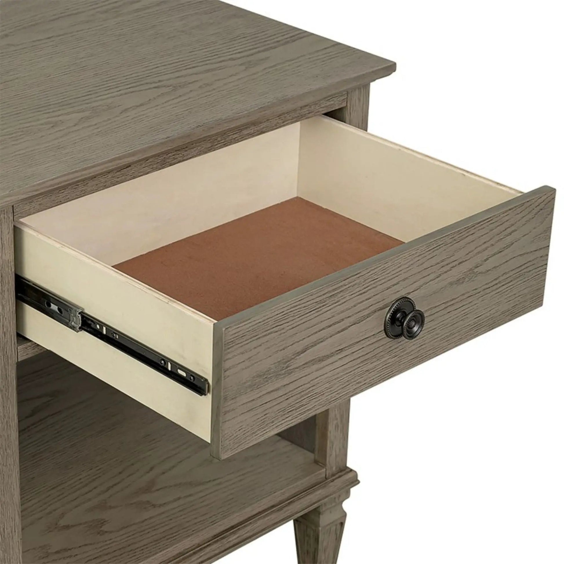 Victoria Nightstand with Open Storage, gray oak finish, accent nightstand on Tampa Home & Garden Store