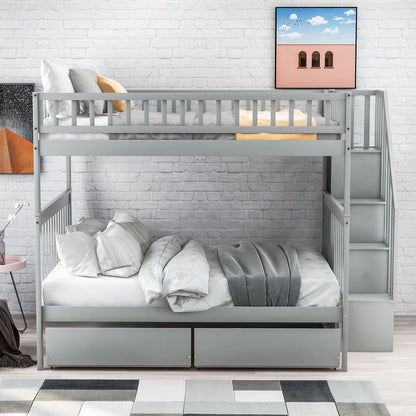 Bunk bed with staircase gray frame and under-bed storage drawers on Tampa Home & Garden Store