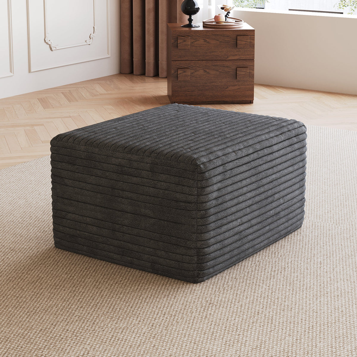 Dark Grey Corduroy Ottoman for the Living Room
