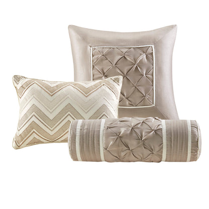 7 Piece Tufted Comforter Set in Ivory for King