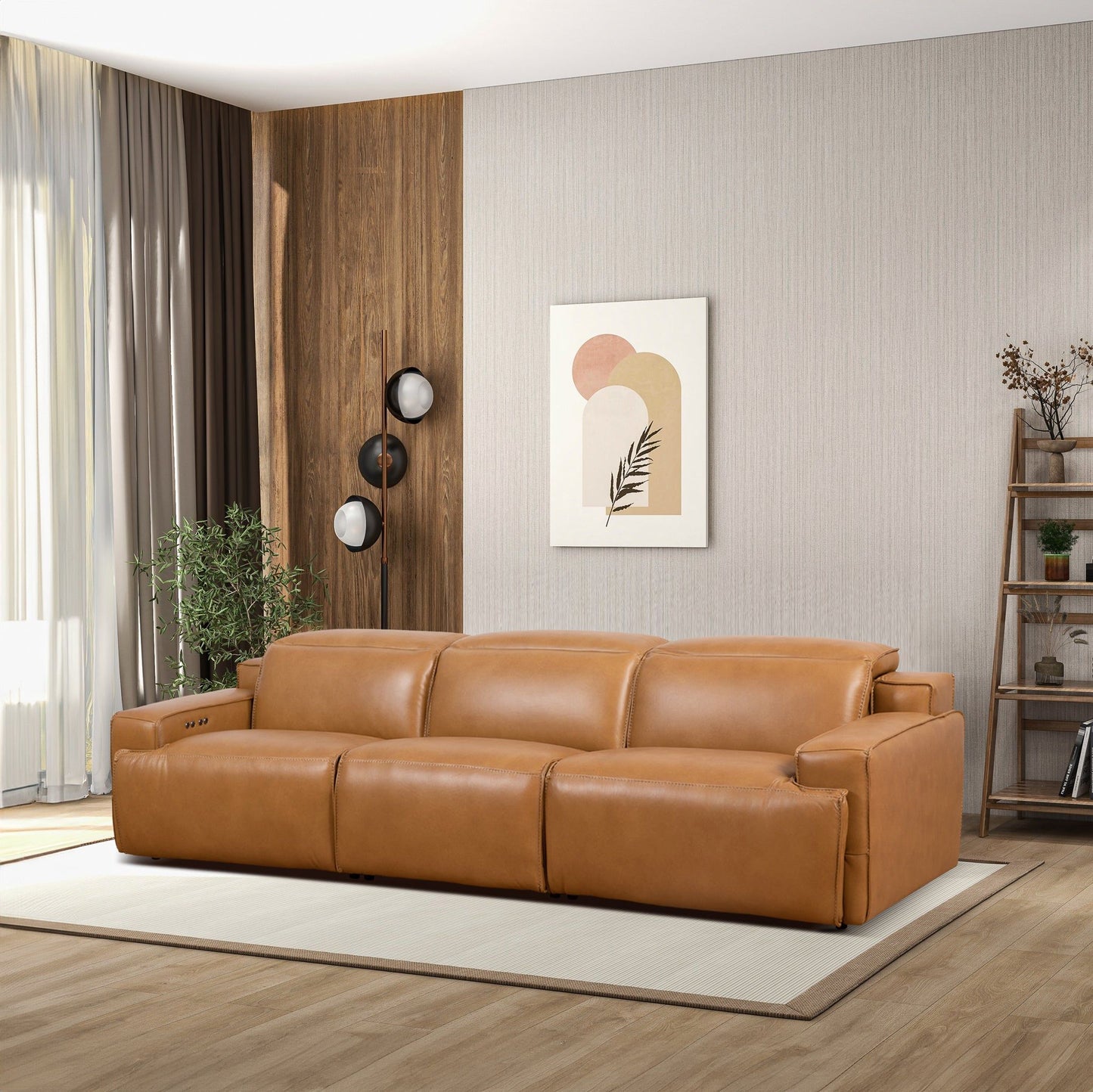 Urbana Triple Power Recliner Sofa in Tan