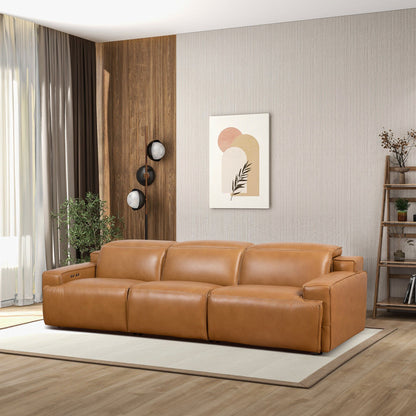 Urbana Triple Power Recliner Sofa in Tan