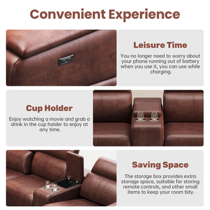 6-Piece Modular Sofa with Cup Holders and adjustable recliners in dark brown leather on Tampa Home & Garden Store
