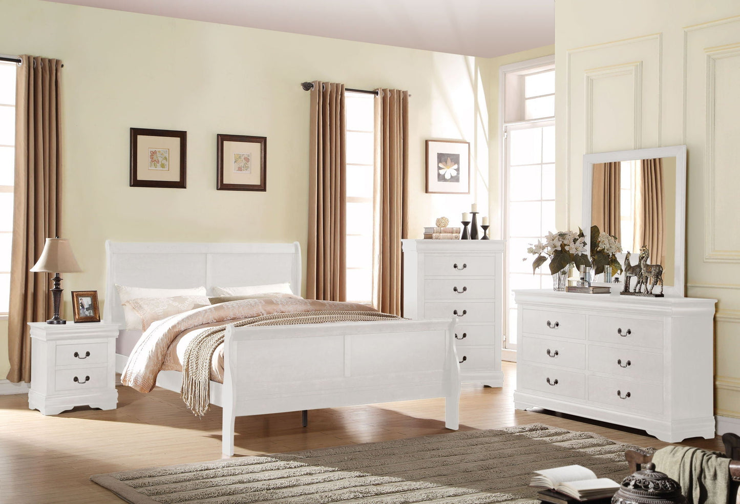 Louis Philippe Sleigh Style Bed white finish with curved headboard and footboard HouseOfZazla on Tampa Home & Garden Store