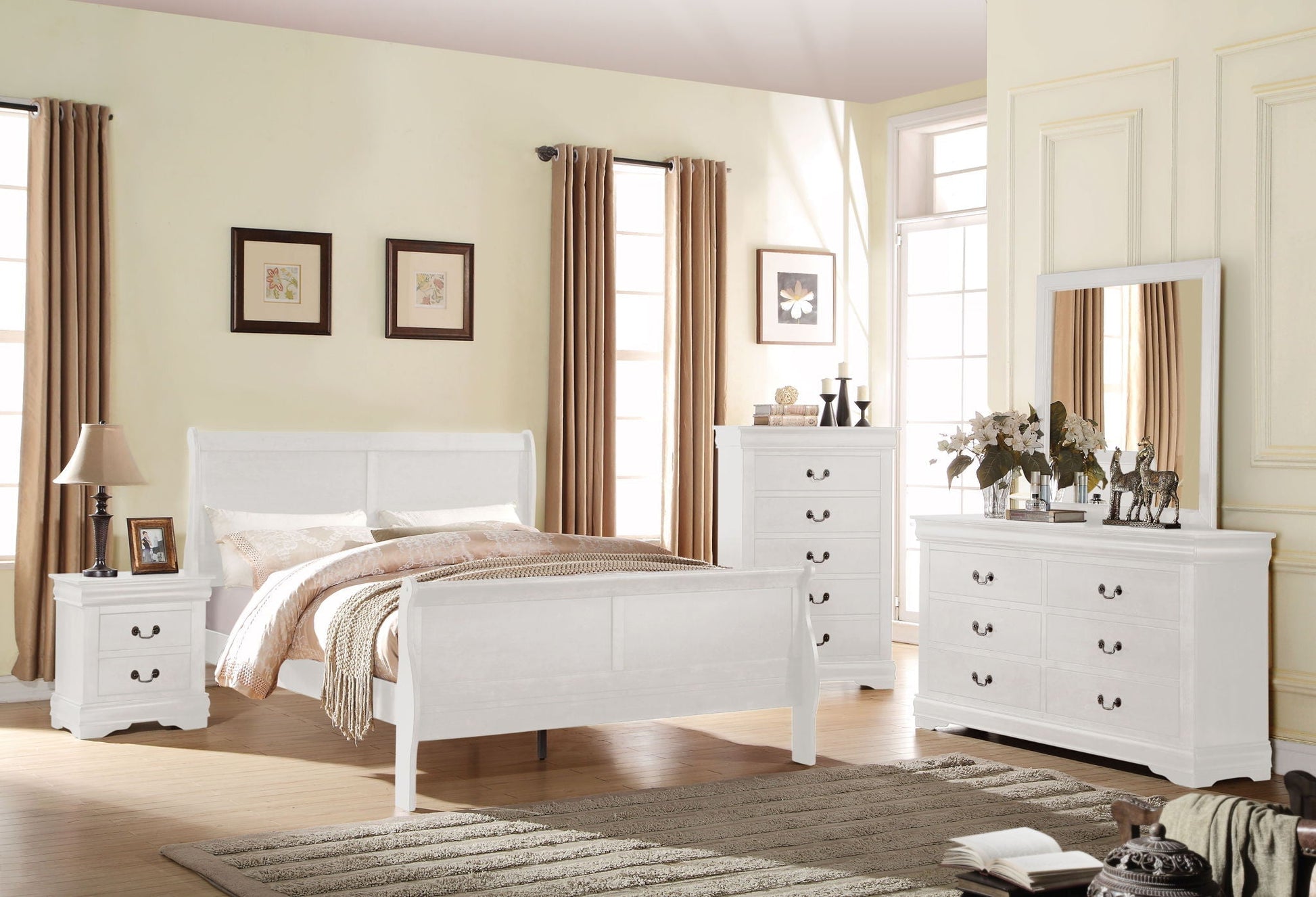 Louis Philippe Sleigh Style Bed white finish with curved headboard and footboard HouseOfZazla on Tampa Home & Garden Store