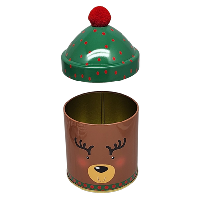 Lata de regalo con gorro de pompón - Reno