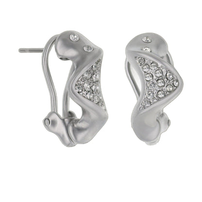 Pave Earrings by Lauren G Adams, silver-tone leaf studs with clear pavé crystals, pair on Tampa Home & Garden Store