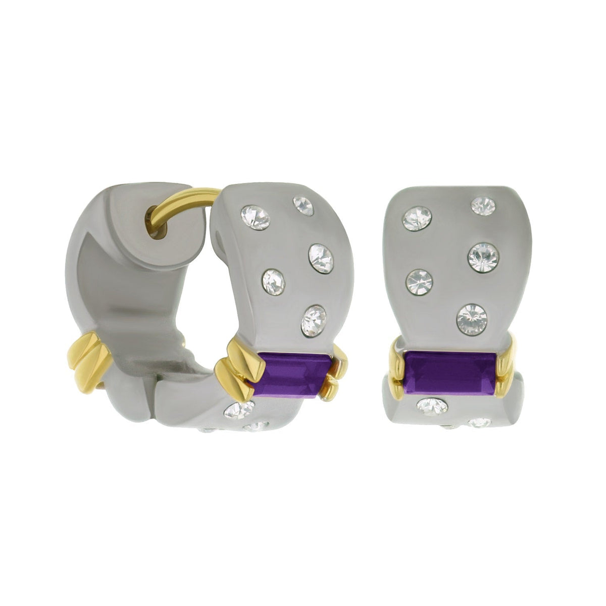 Matte and Slim Huggie Earrings In Rhodium Brass