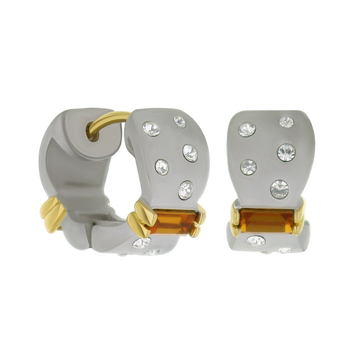 Matte and Slim Huggie Earrings In Rhodium Brass
