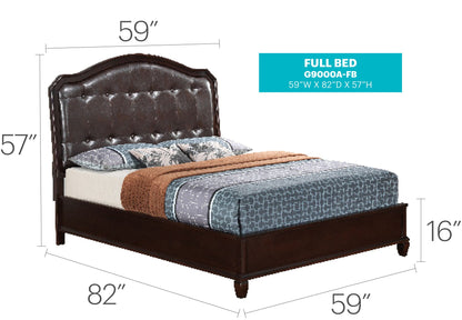 Full-size panel bed HouseOfZazla with dark wood frame and tufted headboard 59W x 82D x 57H on Tampa Home & Garden Store