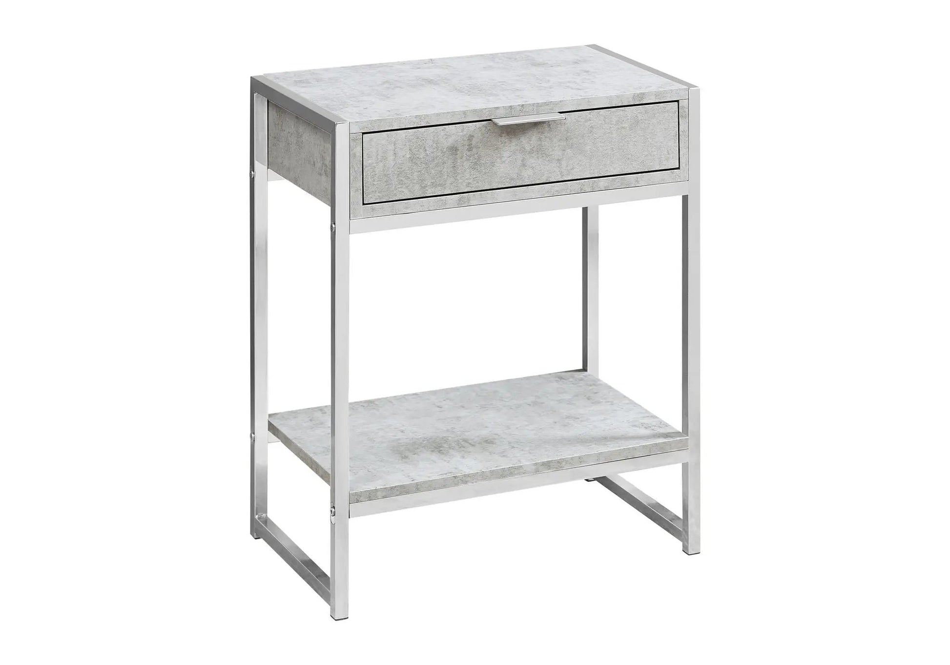 Accent Side Table with storage drawer, silver chrome frame and marble top on Tampa Home & Garden Store