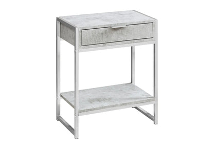 Accent Side Table with storage drawer, silver chrome frame and marble top on Tampa Home & Garden Store