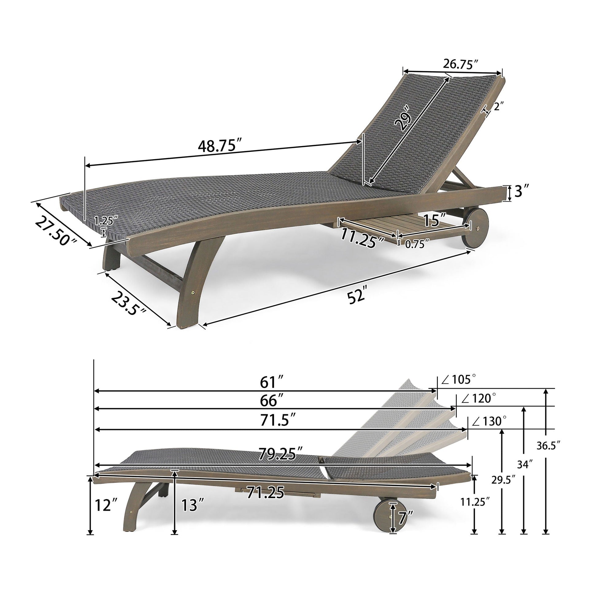 Outdoor Chaise Lounge with gray wicker seat and pull-out tray by HouseOfZazla on Tampa Home & Garden Store
